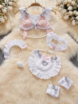 Women Sets Ruffled Apron Shorts Headband Maid Cosplay Costume Rabbit Officer Party Park Performance Sexy Suits Hotsweet Clothes