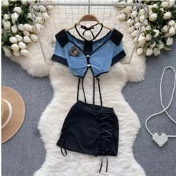 Women Sets Ruffled Apron Shorts Headband Maid Cosplay Costume Rabbit Officer Party Park Performance Sexy Suits Hotsweet Clothes