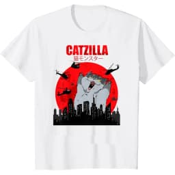 Funny Cute Art Japanese Cat Graphic for Cat Lover Catzilla T-Shirt Graphic T Shirts Women's Clothing Fashion