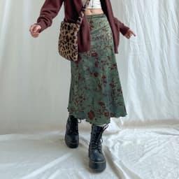 SUCHCUTE Y2K Vintage Floral Printing Midi Skirts Women Harajuku Fairycore Green Straight Maxi Skirt Aesthetic Sweet Girl Clothes