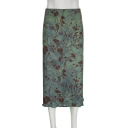 SUCHCUTE Y2K Vintage Floral Printing Midi Skirts Women Harajuku Fairycore Green Straight Maxi Skirt Aesthetic Sweet Girl Clothes