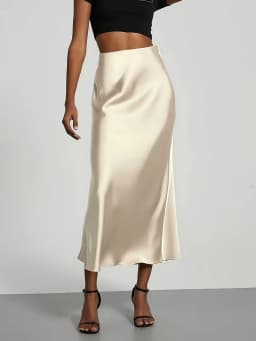 Women's Satin Midi Skirt, High‑waisted Slim Straight, Elegant Draping, Mature Versatile for Commute, Vacation & Parties