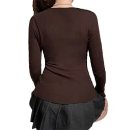 Women's Coquette y2k Top Long Sleeve Knitted Tops Lace Stitching Neckline Knitwear Bowknot Decoration Brown Tees Casual Pullover