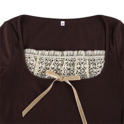 Women's Coquette y2k Top Long Sleeve Knitted Tops Lace Stitching Neckline Knitwear Bowknot Decoration Brown Tees Casual Pullover