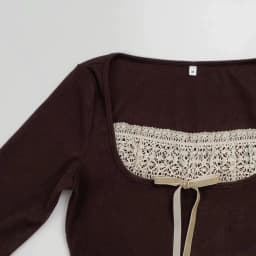 Women's Coquette y2k Top Long Sleeve Knitted Tops Lace Stitching Neckline Knitwear Bowknot Decoration Brown Tees Casual Pullover