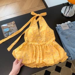 Backless Sexy Halter Beach Babydoll Crop Tops Women Polka Dots V Neck Sleeveless T Shirt Ruffles Basic Tee Not-Padded Pad Casual