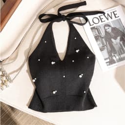 Backless Sexy Halter Beach Babydoll Crop Tops Women Polka Dots V Neck Sleeveless T Shirt Ruffles Basic Tee Not-Padded Pad Casual