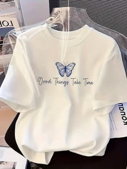 Butterfly Print Summer Women's Casual Crew Neck Short Sleeve T-Shirt Regular Fit Comfortable for Women Daily Wear Clothing
