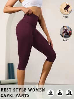 Women High Waisted Capri Pants Super Soft No See Through Tummy Control Yoga Running Workout Home Casual Leggings