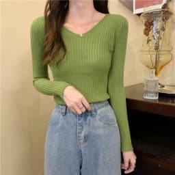 2026 Korean Autumn Winter V Neck Sweater Fashion Casual Long Sleeve Knitted Sweaters Solid Color Slim Pullovers Women Clothes