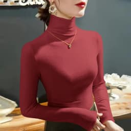 2025 Fashion Autumn Winter Female Turtleneck Fleece Stretch Shirt Women Long Sleeve T-shirt Warm Basic Pullover Bottoming Tops