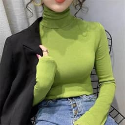 2025 Fashion Autumn Winter Female Turtleneck Fleece Stretch Shirt Women Long Sleeve T-shirt Warm Basic Pullover Bottoming Tops