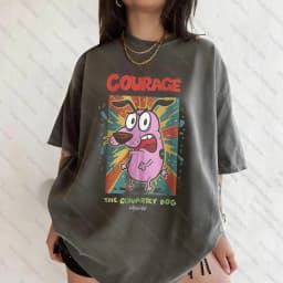 Vintage Courage The Cowardly Dog Cartoon Print Short Sleeve T-Shirt Retro Unisex Graphic Tee 90s Nostalgia Summer Streetwear Tee
