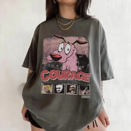 Vintage Courage The Cowardly Dog Cartoon Print Short Sleeve T-Shirt Retro Unisex Graphic Tee 90s Nostalgia Summer Streetwear Tee
