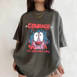 Vintage Courage The Cowardly Dog Cartoon Print Short Sleeve T-Shirt Retro Unisex Graphic Tee 90s Nostalgia Summer Streetwear Tee