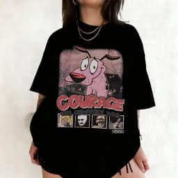 Vintage Courage The Cowardly Dog Cartoon Print Short Sleeve T-Shirt Retro Unisex Graphic Tee 90s Nostalgia Summer Streetwear Tee