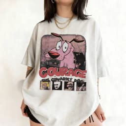Vintage Courage The Cowardly Dog Cartoon Print Short Sleeve T-Shirt Retro Unisex Graphic Tee 90s Nostalgia Summer Streetwear Tee