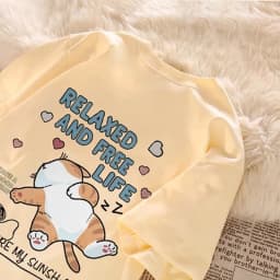 Cute Cartoon Lazy Cat Letter Print Summer Couple Short Sleeved T-shirt Loose Casual Women's Top
