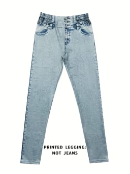 Women's Imitation Denim Printed Leggings, Non-Denim Fabric Casual Skinny Pants, Outdoor Sports Yoga Pants