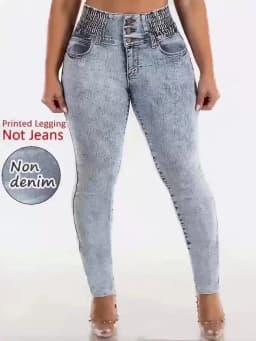 Women's Imitation Denim Printed Leggings, Non-Denim Fabric Casual Skinny Pants, Outdoor Sports Yoga Pants