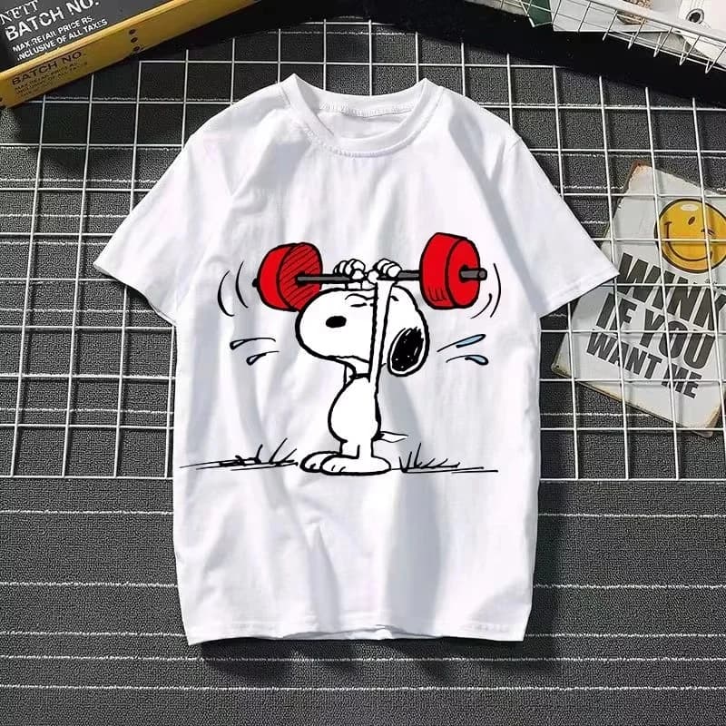 2025 New Snoopy Printing Cotton T-shirt Animation Cartoon Men and Women with The Same Loose Pure Cotton Cute Pure Cotton Top