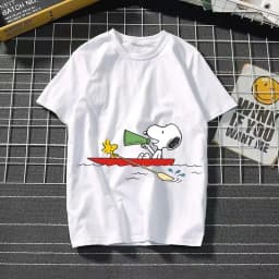 2025 New Snoopy Printing Cotton T-shirt Animation Cartoon Men and Women with The Same Loose Pure Cotton Cute Pure Cotton Top