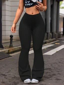 Women's High-Waisted Black Yoga Flared Pants Sexy Leggings Comfortable Stretchy Casual Trousers for Fitness And Exercise