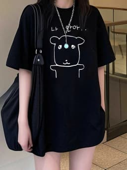 New Summer Elegant Women'S Loose Drop Shoulder Round Neck T-Shirt Short Sleeve, Japanese And Korean Style Cartoon Puppy