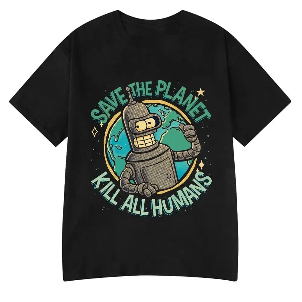 Funny Save The Planet Kill All Humans Robot Graphic Print T Shirt Women Fashion Summer Short Sleeve T-shirt Clothing