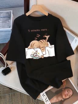 Women T-Shirt Summer The Cat That Always Wants To Sleep Pattern Prints T Shirt O-Neck Soft Loose Tops Basic Woman Clothes