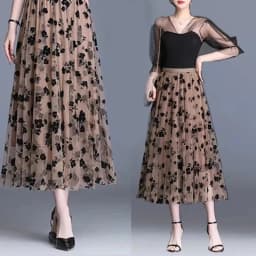 Gauze skirt floral half fairy skirt spring and summer new pleated A-line skirt in the long high waist thin gauze skirt