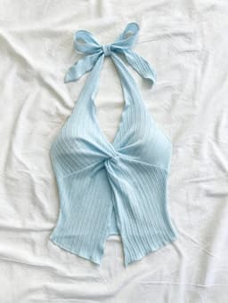 Sexy V-neck Halter Neck Crop Top for Women Summer Sleeveless Solid Split Backless Top Y2K Clothes