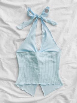 Sexy V-neck Halter Neck Crop Top for Women Summer Sleeveless Solid Split Backless Top Y2K Clothes