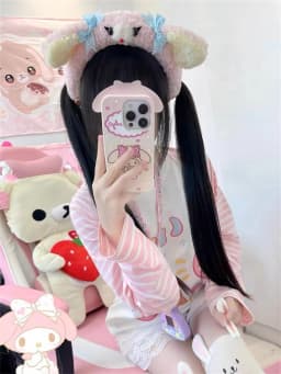 Kawaii Cartoon Tshirt Hip Hop Pink T-shirt Boyfriend Korea T Shirt Long Sleeve Loose Striped Tshirt Streetwear Autumn Tops Girl