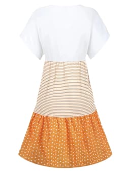 Summer-Essential V-Neck Dress: Striped & Polka Dot, Knee-High Casual Tunic for Women - Durable,Easy-Care Fabric