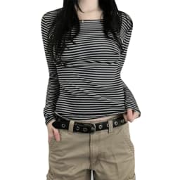 Long Sleeve Shirts for Women Fashion Casual Basic Crew Neck Striped Slim Fit T-shirt Going Out Blouses Y2K Vintage Tight Shirts