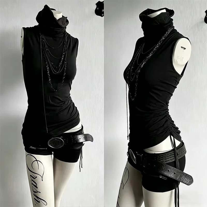 Harajuku style retro high neck sleeveless slim fit design, spicy girl niche versatile vest top can be worn outside