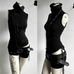 Harajuku style retro high neck sleeveless slim fit design, spicy girl niche versatile vest top can be worn outside
