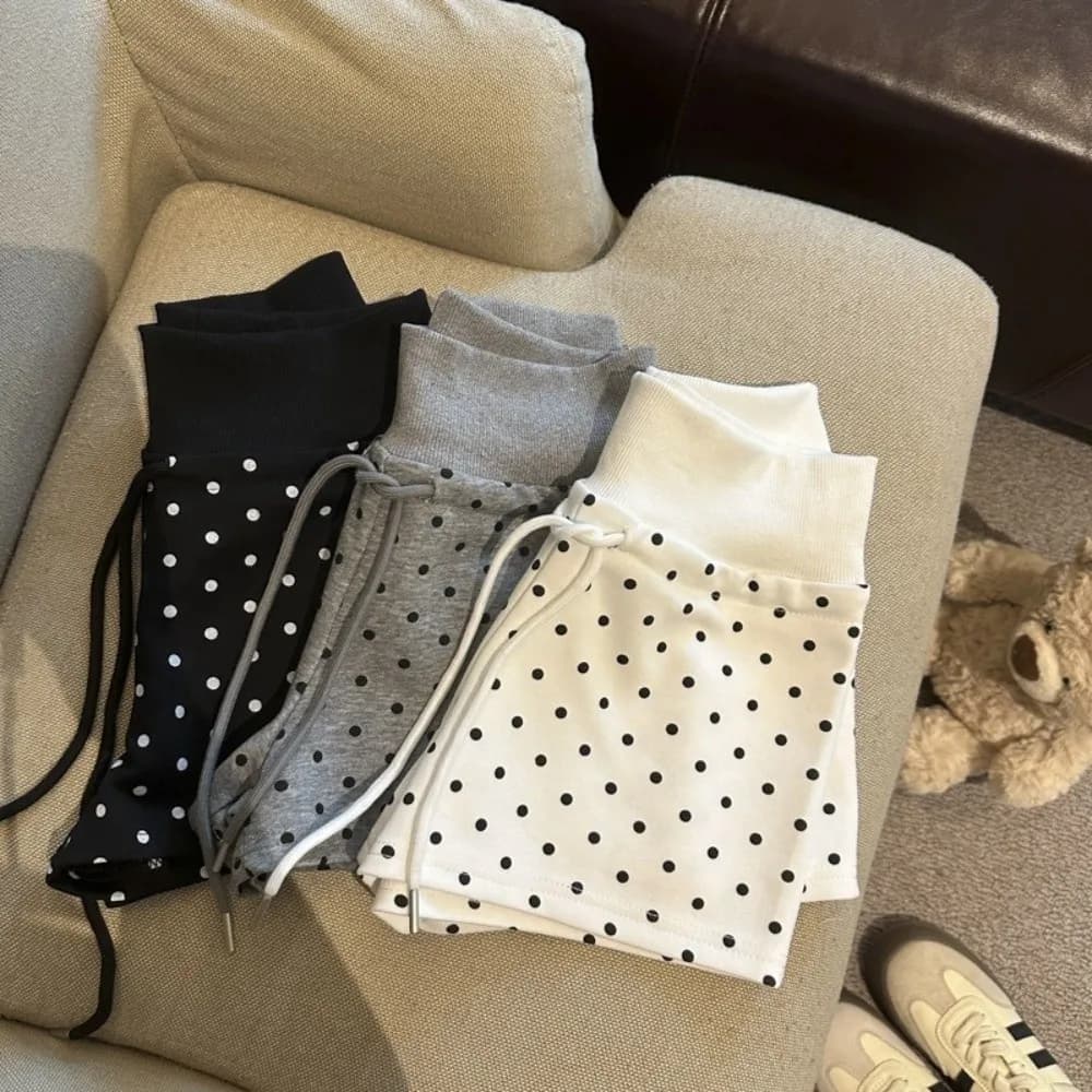 Easy Match Polka Dot Women Shorts Drawstring Waist Slim Fit Drawstring Shorts Breathable High Waist Yoga Shorts Spring Summer