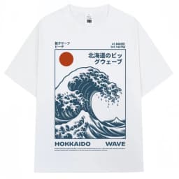 Japanese Style Hokkaido Wave Vintage T-shirt Men Women Harajuku Fashion High Quality T Shirts Summer Tee Shirt