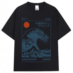 Japanese Style Hokkaido Wave Vintage T-shirt Men Women Harajuku Fashion High Quality T Shirts Summer Tee Shirt