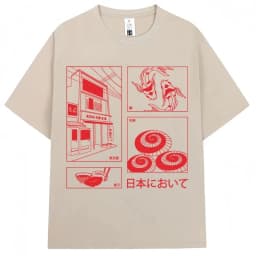 Japanese Style Hokkaido Wave Vintage T-shirt Men Women Harajuku Fashion High Quality T Shirts Summer Tee Shirt