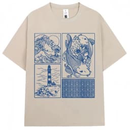 Japanese Style Hokkaido Wave Vintage T-shirt Men Women Harajuku Fashion High Quality T Shirts Summer Tee Shirt