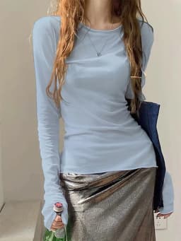 Zjaiss 2026 Spring Casual Lazy Style Women's Long Sleeve T-Shirt Fashion Elegant Inner Wear Basic Top Rolled Edge Slim Fit Tee