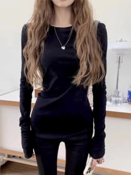 Zjaiss 2026 Spring Casual Lazy Style Women's Long Sleeve T-Shirt Fashion Elegant Inner Wear Basic Top Rolled Edge Slim Fit Tee
