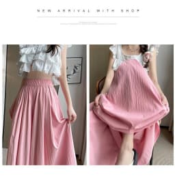 Women Summer Ice Silk Skirt Pants High Waist Elastic Pleated Wide Leg Pants Loose Flowy Lightweight Casual Long Palazzo Trousers