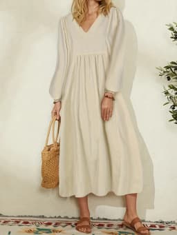 Spring/Summer New Arrivals Women's Cotton-Linen Blend Loose Bell-Sleeve Dress Casual Elegance for Everyday Wear