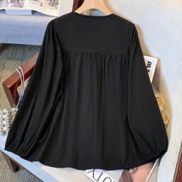 200 Pounds Plus Size Solid V-neck Elastic Waist Long Sleeved Single Breasted Shirt And Blouse Simple Top Casual Women‘s Clothes