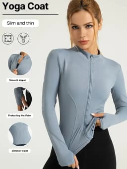 Women's Fitness Jacket Slim Fit Long‑Sleeve Yoga Top Zipper Closure Sport Coat Stretchy Quick‑Dry Running Workout Outerwear