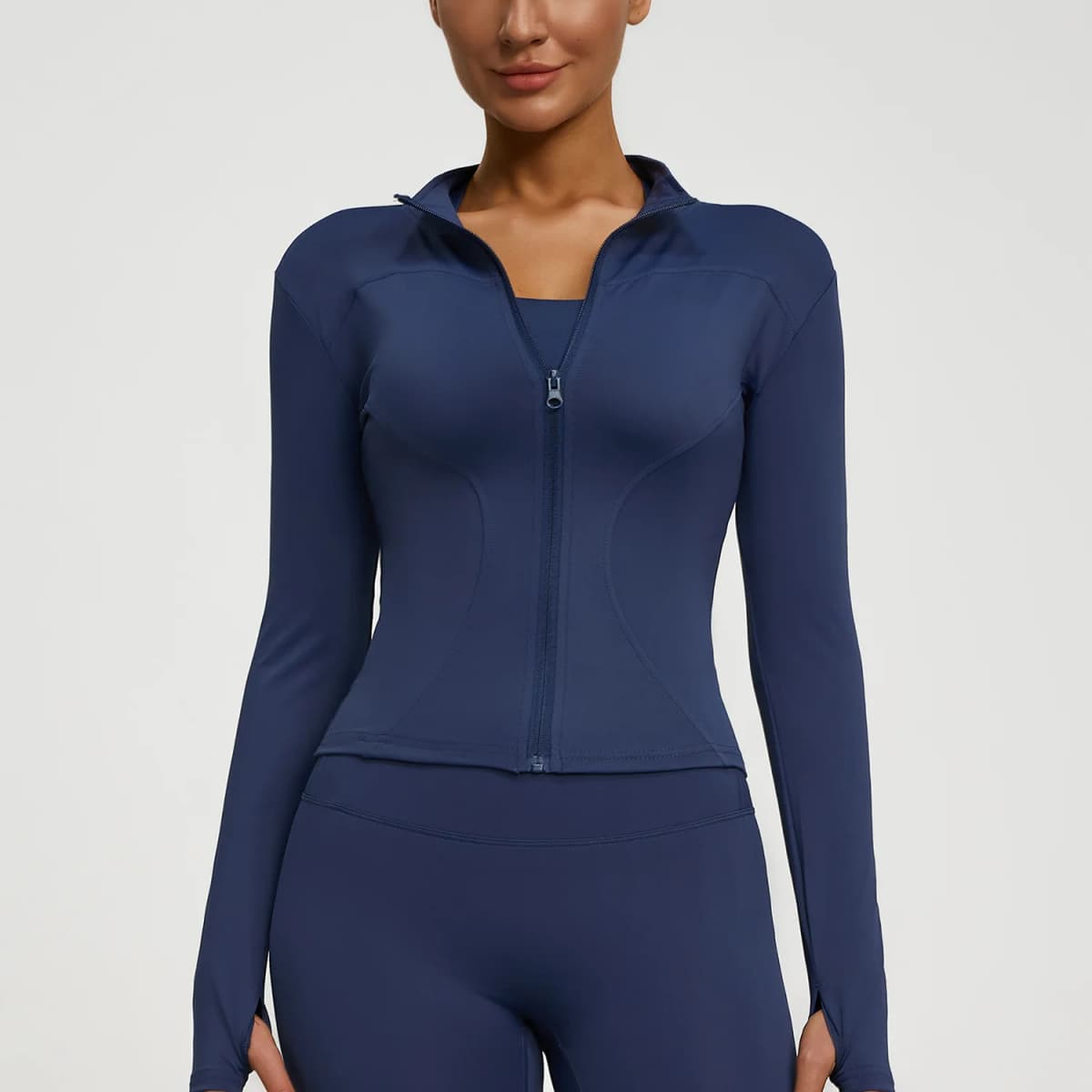 Women's Fitness Jacket Slim Fit Long‑Sleeve Yoga Top Zipper Closure Sport Coat Stretchy Quick‑Dry Running Workout Outerwear